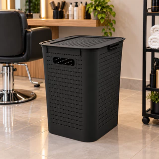 Cesto Organizador Rattan 27 Litros c/ Tampa Para Banheiro Quarto Escritório Área De Serviço