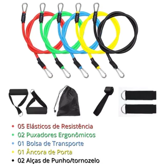Kit 17 Extensor elástico+Faixa elástica Treino Fitness Funcional Academia Yoga Em Casa Ginastica