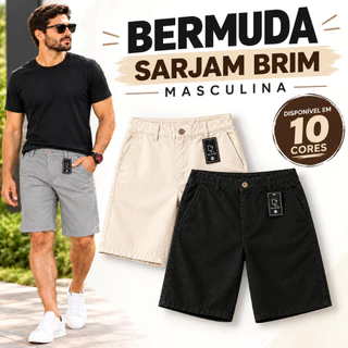 Bermuda Masculina Sarja Slim 36 ao 46 Confortável Shorts Algodão Lisa Premium Social