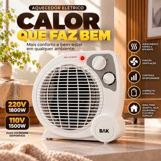 Aquecedor Portátil Elétrico com Ventilação Termostato Ajustável Grade de Segurança e Proteção Térmica