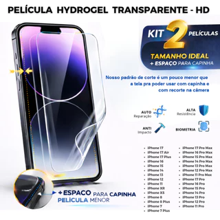 Kit 2 Películas Hidrogel Transparente Premium para iPhone TODOS OS MODELOS - 17 ao 8