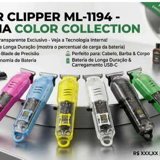 Máquina de Cortar Cabelo Barba Corpo Sem Fio Recarregável com Lâmina de Aço Carbono 4 Pentes Super Corte Motor Potente