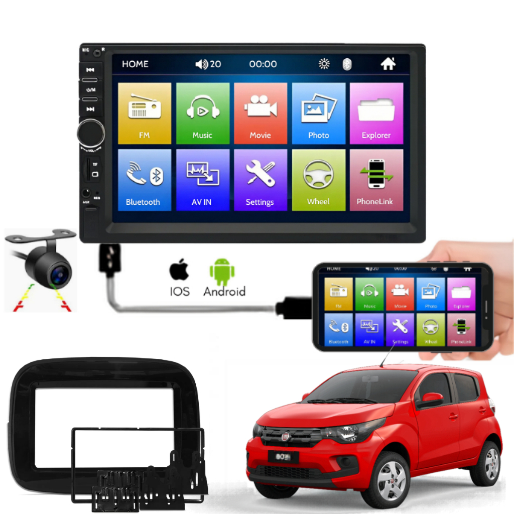 Central Multimidia Com Moldura Mobi 7 Polegadas + Câmera De Ré 16/22