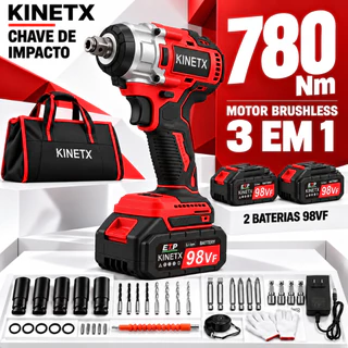 Chave De Impacto Automotiva E Parafusadeira 780Nm Brushless Para Mecanica E Marcenaria Kit Com Bolsa KINETX