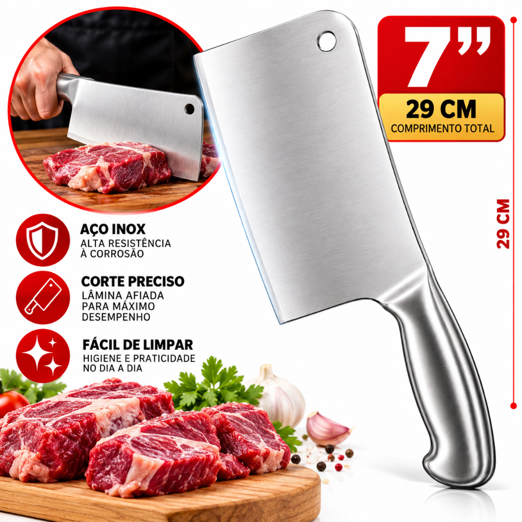 Cutelo Profissional 29cm Aço Inox para Carnes e Legumes – Escolha 1 ou 2 Unidades
