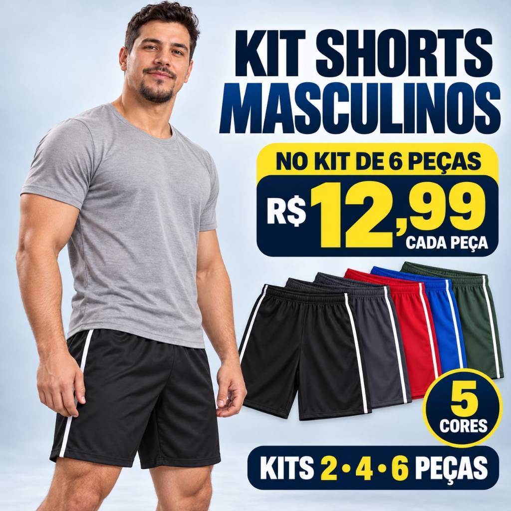Kit 2 4 ou 6 Shorts Masculinos Esportivos Academia Sem Bolso Faixa Lateral Confortável Leve Estica
