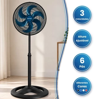 Ventilador de Coluna De Chão Turbo 6 Pás 40cm Vento Forte 3 Velocidades 220V Altura Ajustável