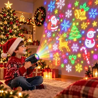 Luzes de Natal Projetor LED 16 Desenhos Giratório Decoração Natalina para Casa Jardim e Festa Bivolt