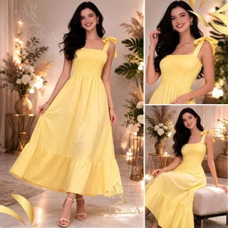 Vestido Feminino longo verão alças ajustáveis lastex FESTA elegante luxo TECIDO PREMIUM CONFORTAVEL em Oferta na Shopee