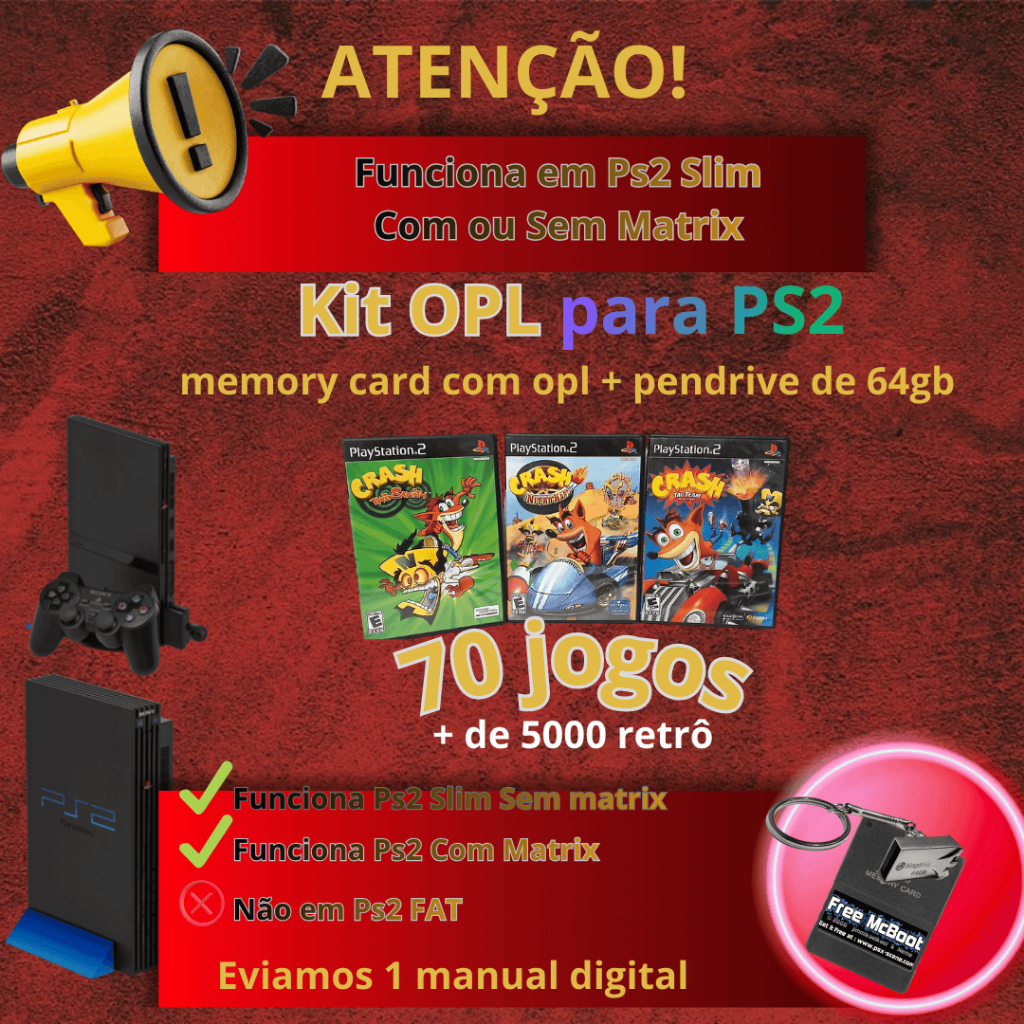 Kit opl completo 64 gb com (70 jogos ps2 + 5000 nos emuladores ...