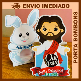 Kit 20/50/100 Porta Bombom Jesus Páscoa e Coelho Azul e Rosa - Lembrancinha Cristã e Corportativo - ENVIO IMEDIATO em Oferta na Shopee