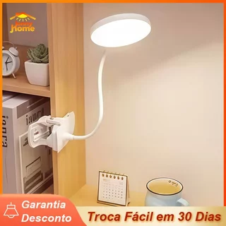 Luminária Mesa Led Recarregável USB 360° Flexível Com Clipe Branco Luz Noturna Proteção dos Olhos
