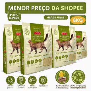 Kit 4 Areia Biodegradável Kadi Grãos Finos Gatos Grão Fino Cat Gato Kit Total 8KG Milho Mandioca Bio em Oferta na Shopee