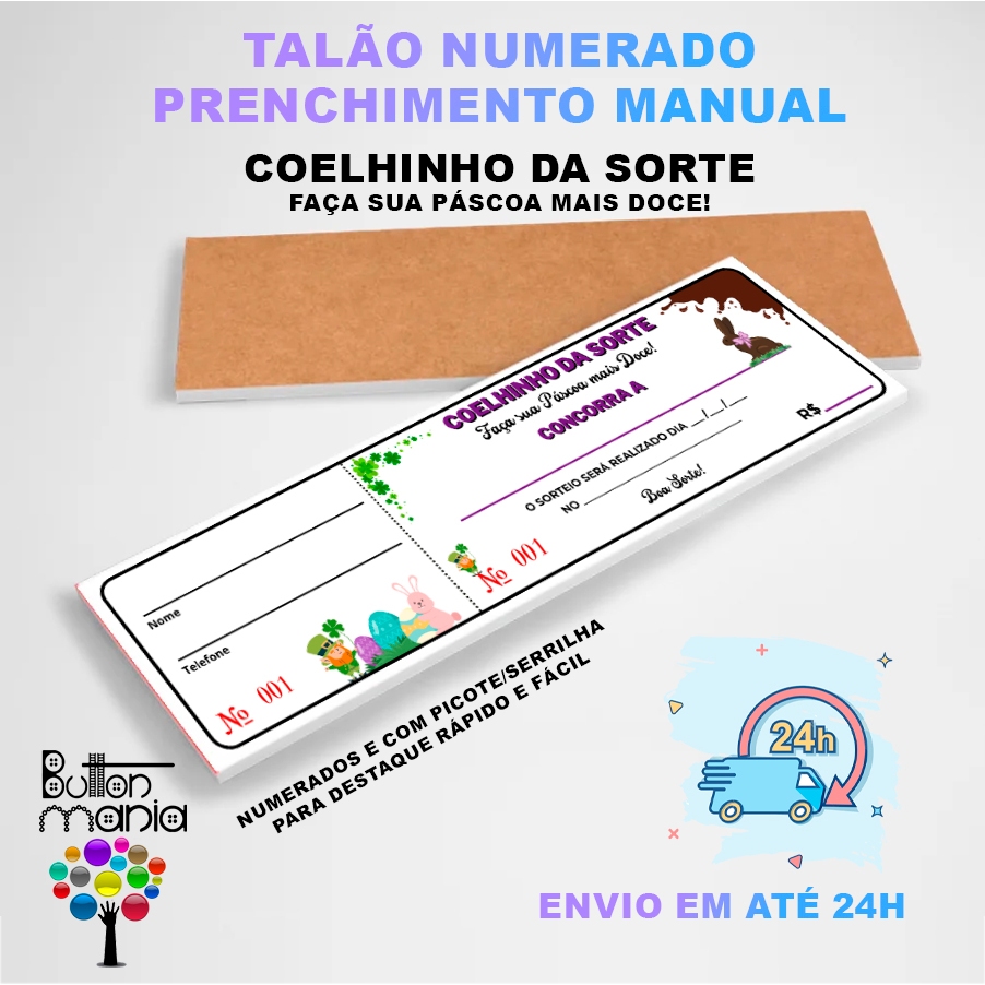 Talão Rifa de Páscoa para Preenchimento Manual - Coelhinho da Sorte ...
