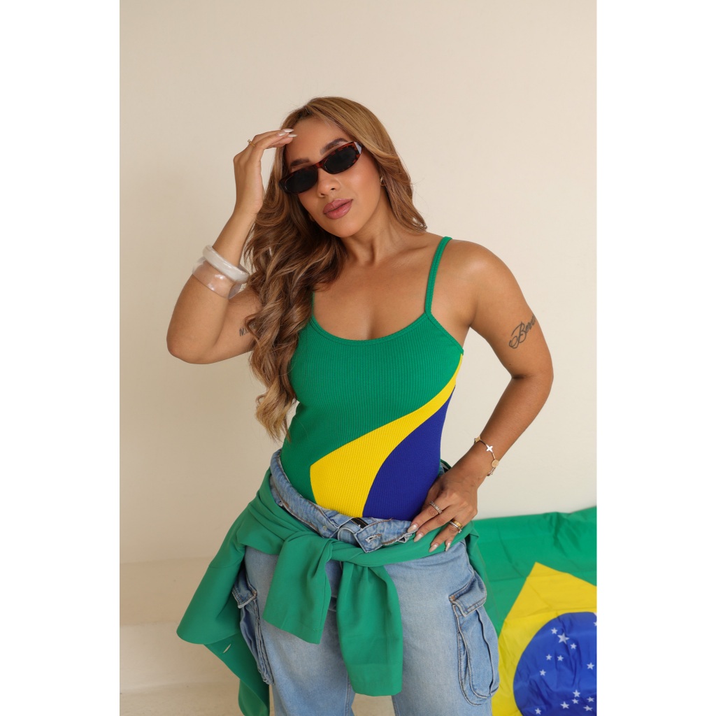 Body Feminino Alcinha Verde e Amarelo Copa Brasil Tecido Anarruga Atoalhado Decote Quadrado Forrado em Oferta na Shopee