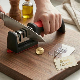 Afiador Amolador 4 em 1 Manual para Facas e Tesouras Cozinha Fácil de Usar + 1 Gancho de Brinde em Oferta na Shopee