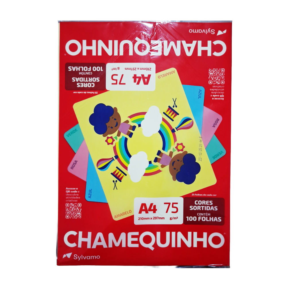 Kit Folha sulfite chamequinho colorido 4 cores 100 folhas | Shopee Brasil