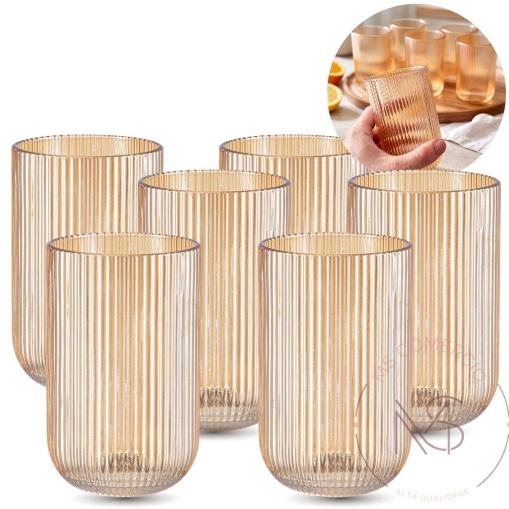 Jogo Copos Canelado e Taças Versalhes Clear Jogo Com 6 ou 12 Peças