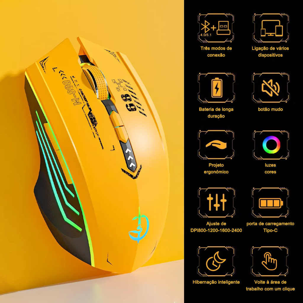 Mouse Sem Fio Bluetooth Recarregável Gamer Ergonômico 2.4g | Shopee Brasil