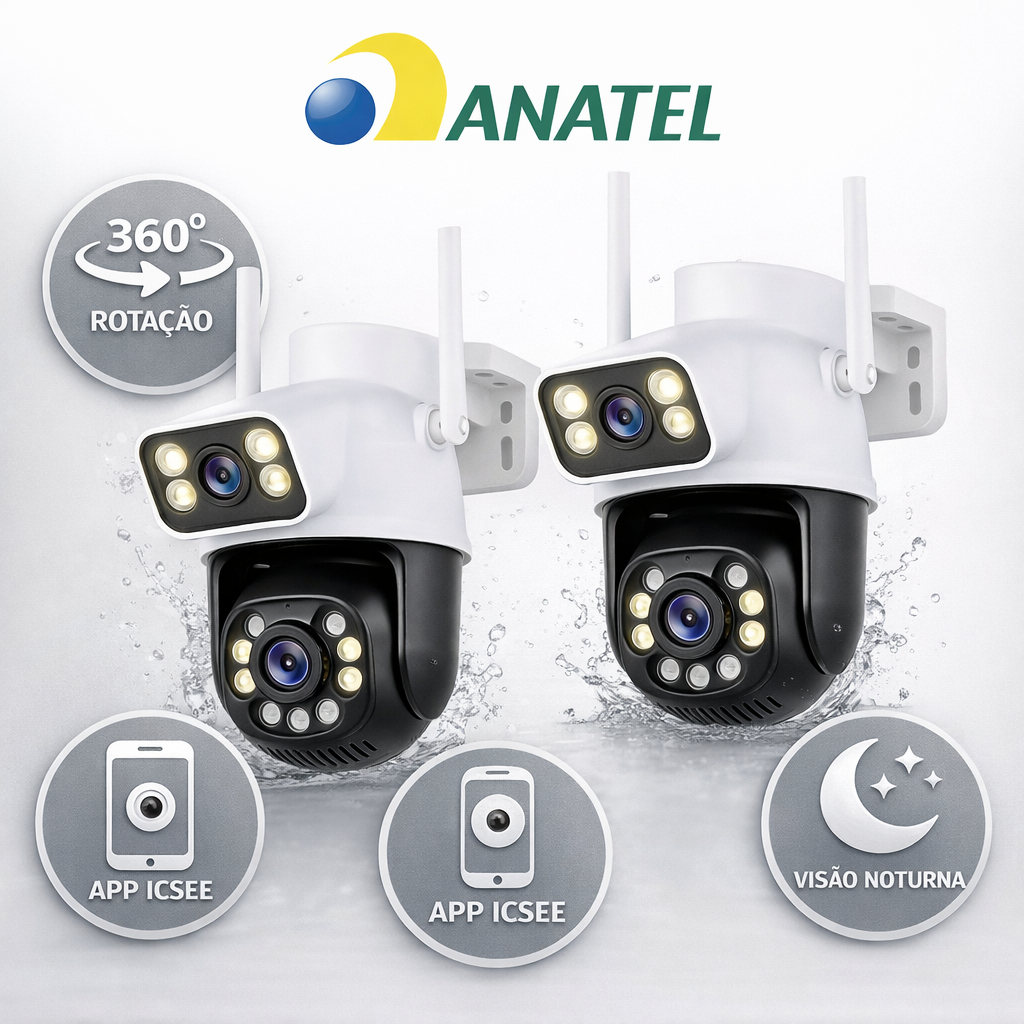 Kit 2 Câmera Segurança IP WiFi ICSee 8MP 4K PTZ 360° Rotação Pv DÁgua Visão Noturna Colorida Externa