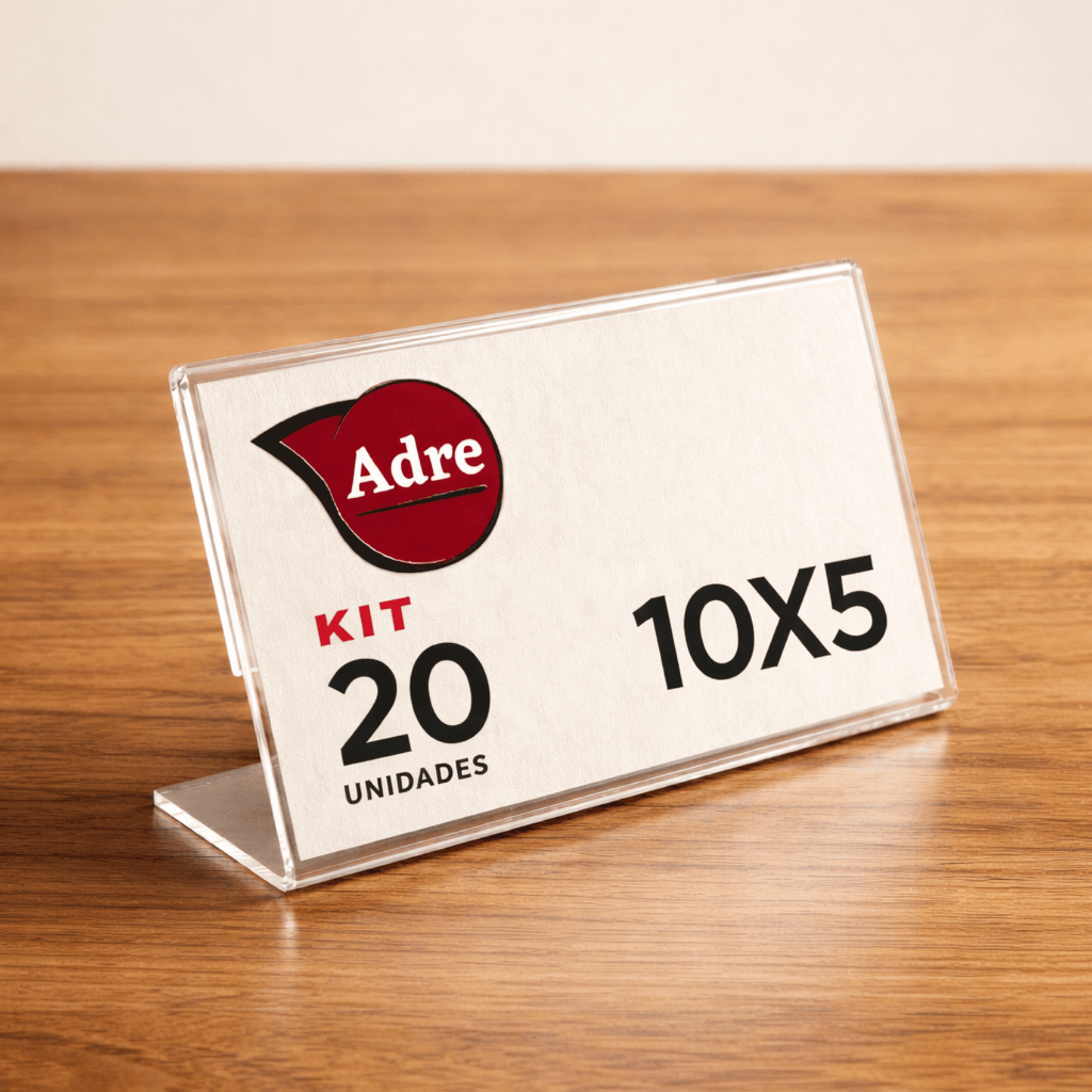 20 Display L Expositor 10x5 Acrílico PS Etiqueta Porta Preço
