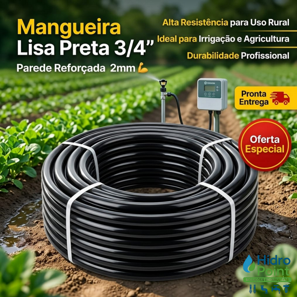Mangueira Preta 3/4 x 2mm Para Irrigação Reforçada 100Mts 1 Rolo por ...