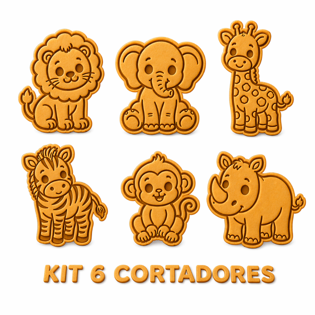 Cortador de Biscoito Safari Kit 6 Peças | Bichinhos Fofo com