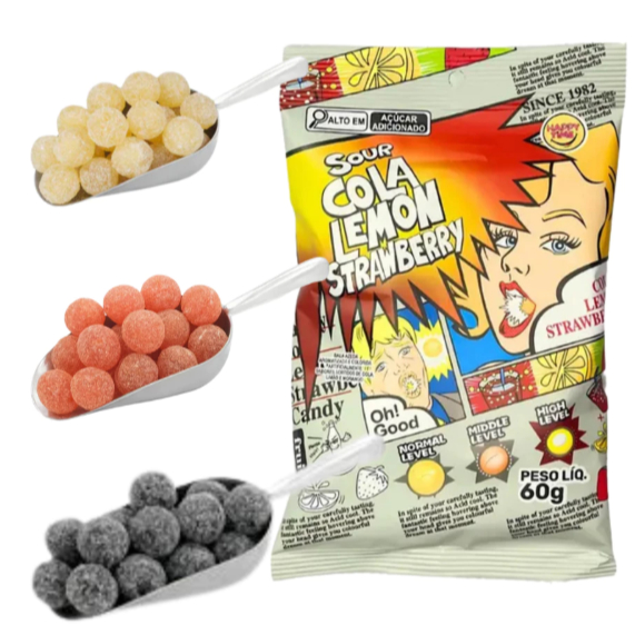 MIX DE BALAS SUPER COLA, LEMON, STRAWBERRY 60G BALAS MAIS AZEDAS DO ...