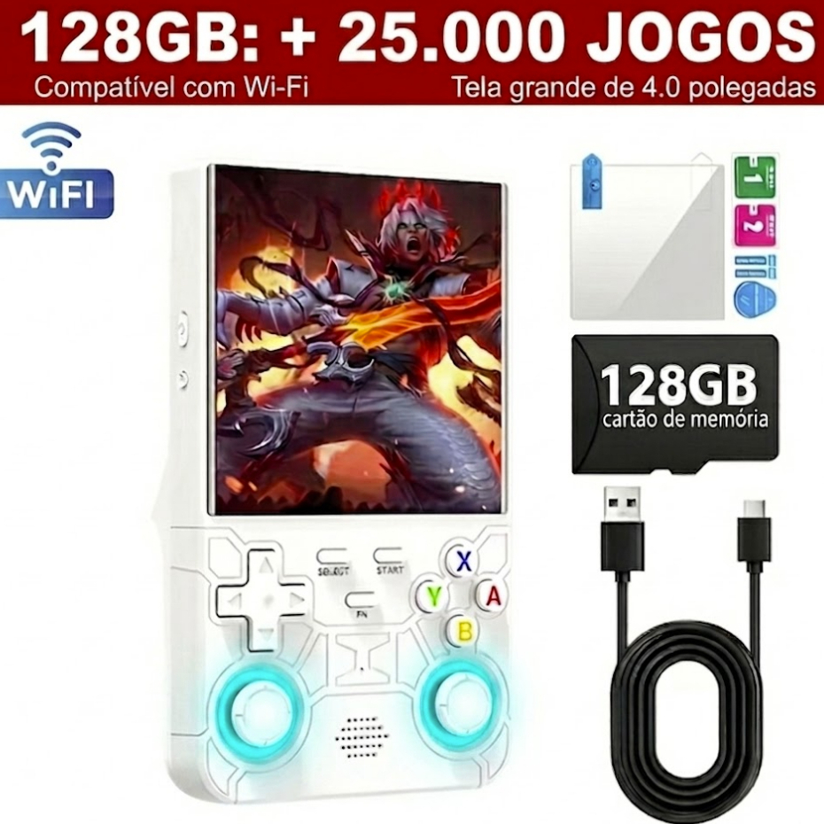 Console Portátil R36 Ultra 128GB Wi-Fi + 25 Mil Jogos Tela IPS 4.0