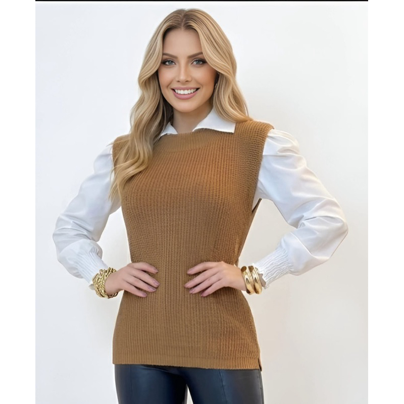 COLETE TRICOT FENDA LATERAL PEÇA CORINGA CASUAL LUXO❤️‍🩹