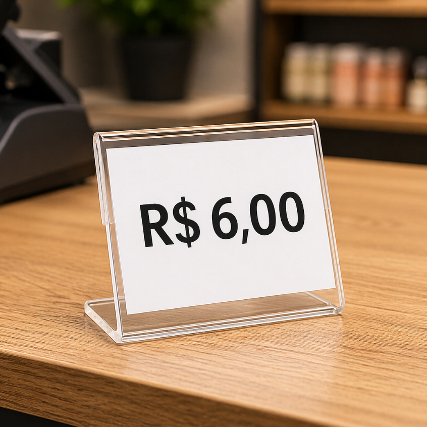 Kit 50 Displays Porta Preço em Acrílico Etiqueta 5x3cm Lojas