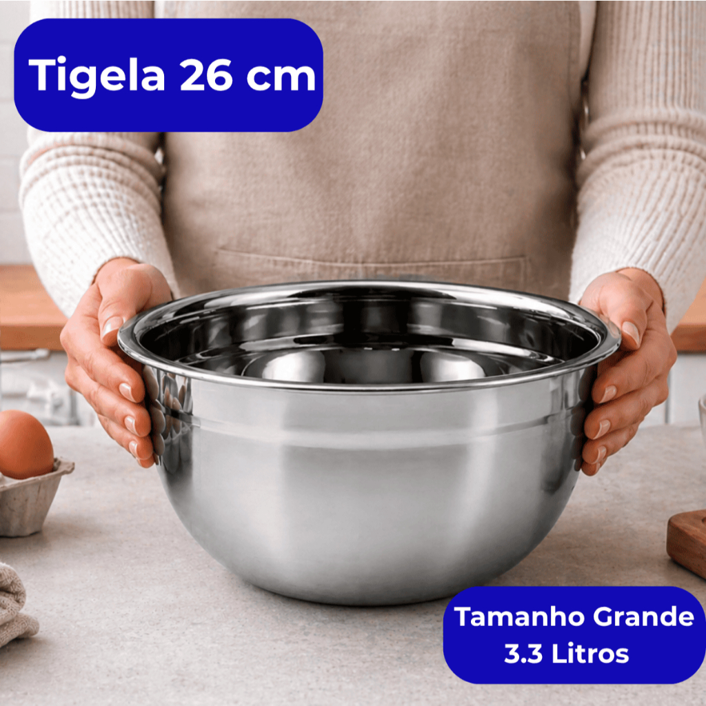 Tigela Bowl 26 Cm Inox Saladeira Bacia Multiuso Resistente G