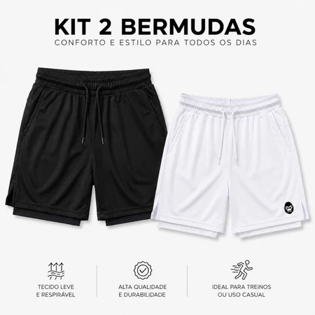 Kit 3 Bermudas Masculinas 2 em 1 KONG Premium Com Forro de Compressão e Suporte para Toalha.🛍️