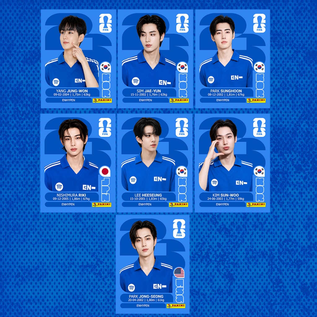 ENHYPEN 7 Figurinhas Fanmade / Estilo Copa do Mundo 2026 Cards