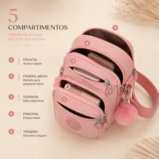 Bolsa Feminina Pequena Transversal Porta Celular Impermeável Nylon