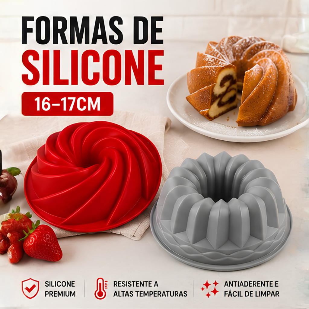 Kit Formas Silicone Antiaderente P/ Bolo Pudim Airfryer Forn
