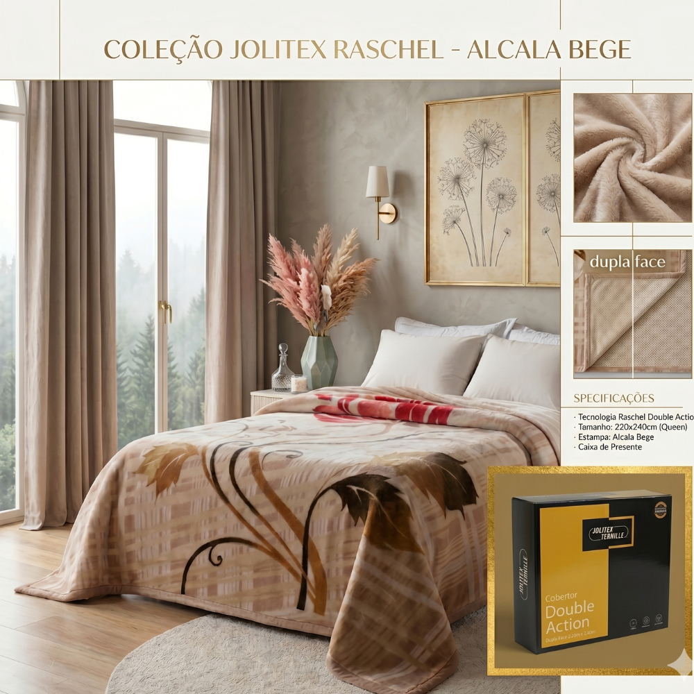 Cobertor Queen Jolitex Raschel Double Action Dupla Face 220x240cm