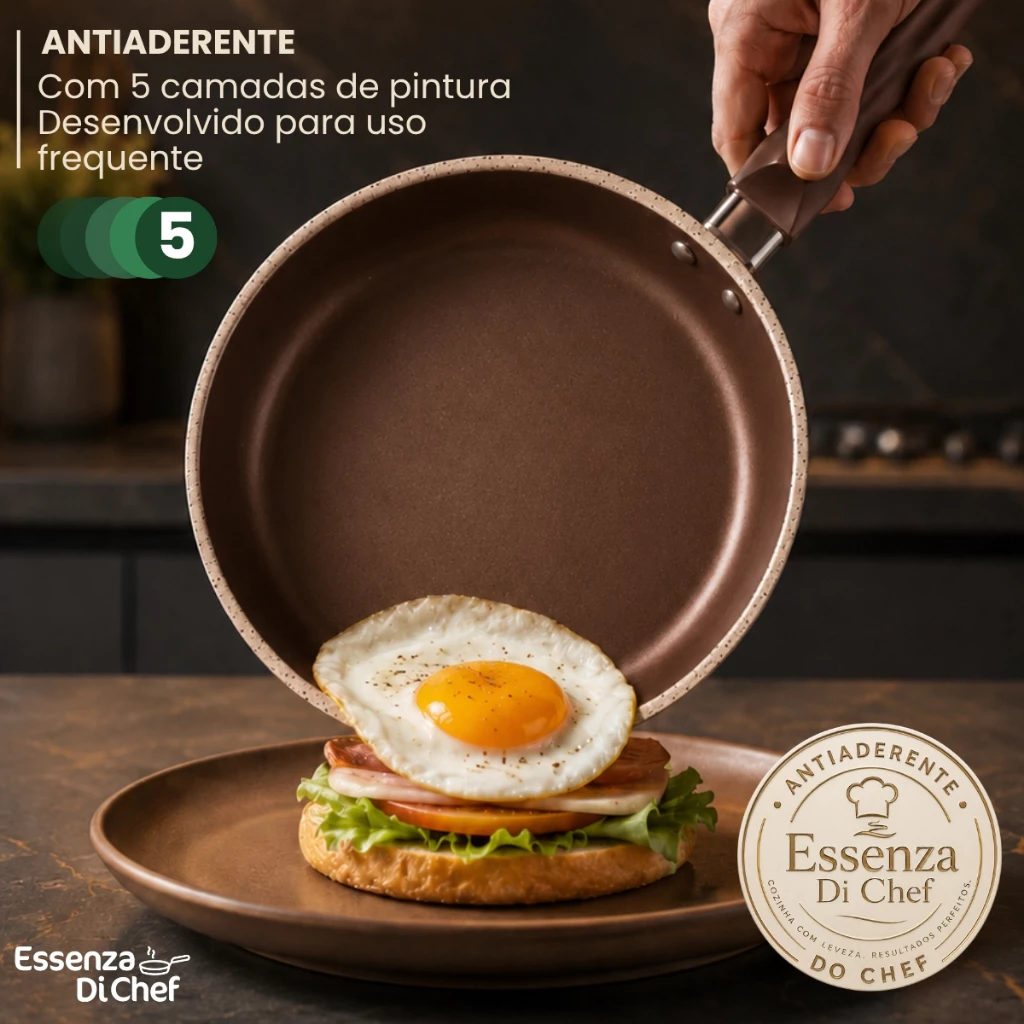 Conjunto de Panelas 10 Peças Alumínio Antiaderente Cappuccino Com Utensílios e Tampa de Vidro - Imagem 4