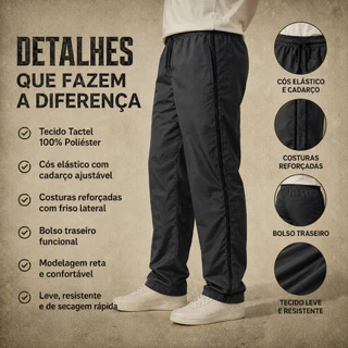 Calça Masculina Táctel Academia, Laser Confortável, Seca Rápido, Bolso e Cordão