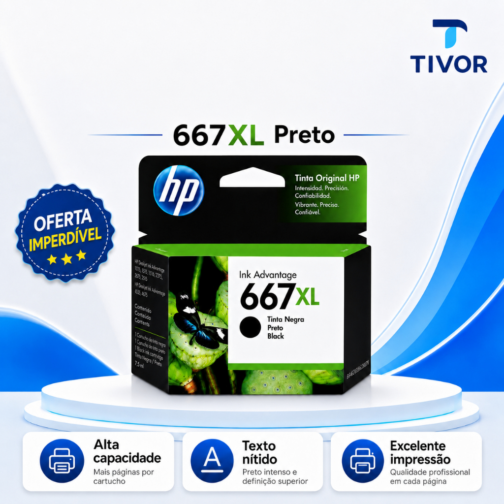 Cartucho HP 667XL Preto  Original E Lacrado Compatível Para Impressoras Deskjet Ink Advantage 2376, 2774, 2776,6476