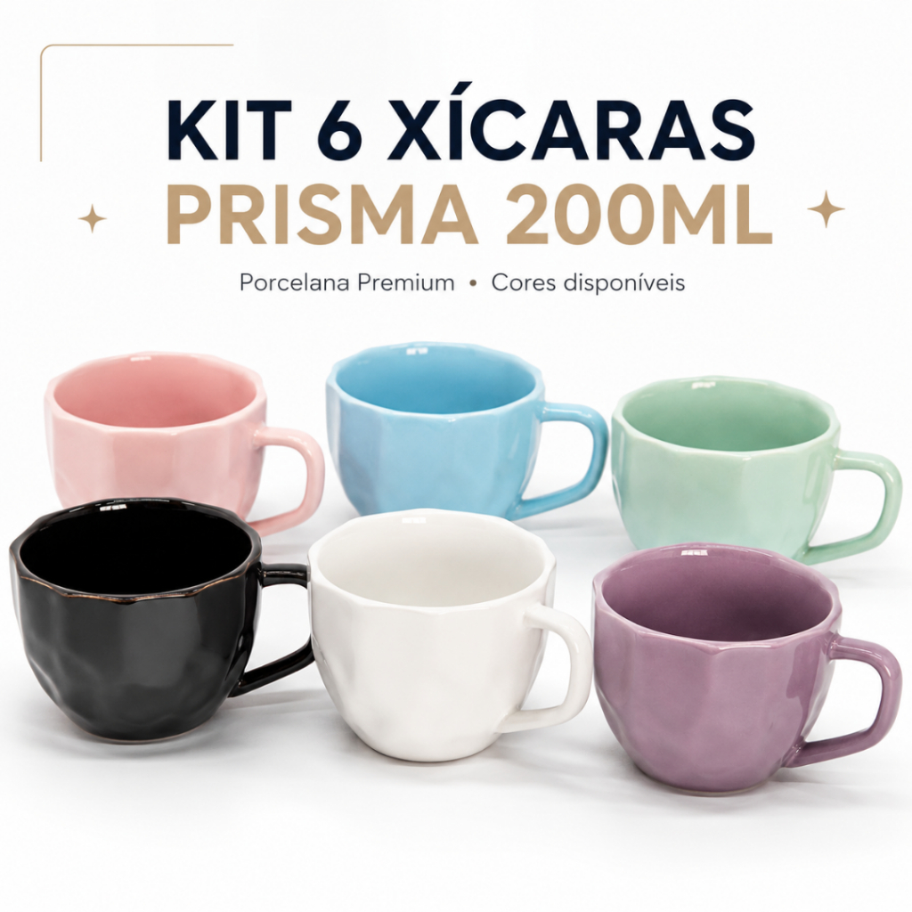 Kit Jogo 6 Xicara Prisma Londres de Cha Café Chocolate Chicara