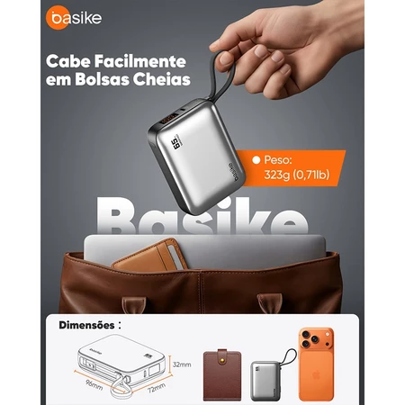 Basike Power Bank Turbo 20000mAh 65W TurboCharge，Carregador Portátil Rápido com Cabo Incluso e Display Digital，b203b