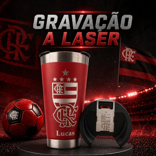 Copo Térmico Personalizado com seu Nome e Time Tampa e Abridor 473ml Laser Presente