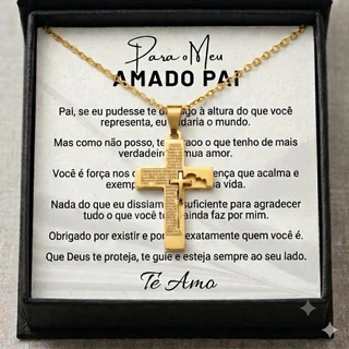 Presente Para Pai Colar Crucifixo Banho de Prata ou Banhado a Ouro 18k + Mensagem e Caixa