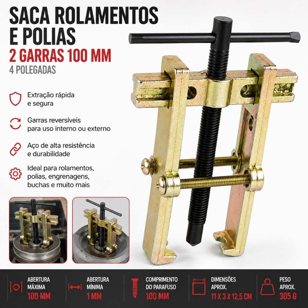 SACA ROLAMENTOS E POLIAS 2 GARRAS 100 MM 4 POLEGADAS | Shopee Brasil