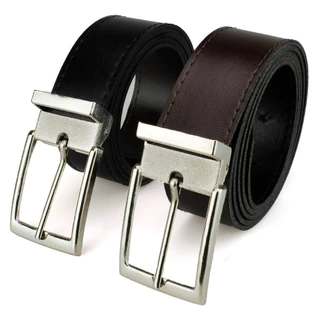 Kit 2 Cinto Social Masculino Preto/Marrom Dupla Face Largo Couro Ecológico Fivela Ajustável