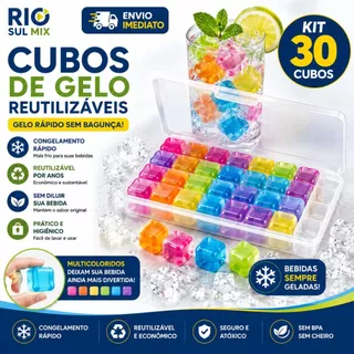 Kit Cubos De Gelo Gela Rápido Reutilizável Coloridos Para Bebidas e Balde Para Drinks Não Derretem