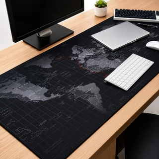 Mouse Pad Gamer Grande 70x35cm Mapa Mundi Speed Antiderrapante Borda Costurada Preto