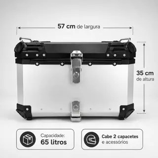 Baú 65L Premium de Alumínio com Cantos ABS - para motos base universal com emcosto cores preto cinza