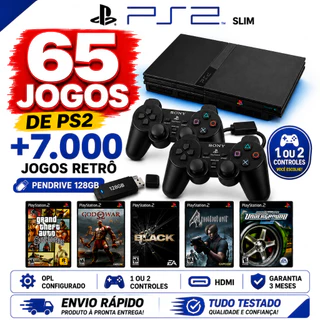 Console Playstation 2 Slim + 2 Controle + 65 Jogos + Pendrive 128GB + Memory Card + Cabos